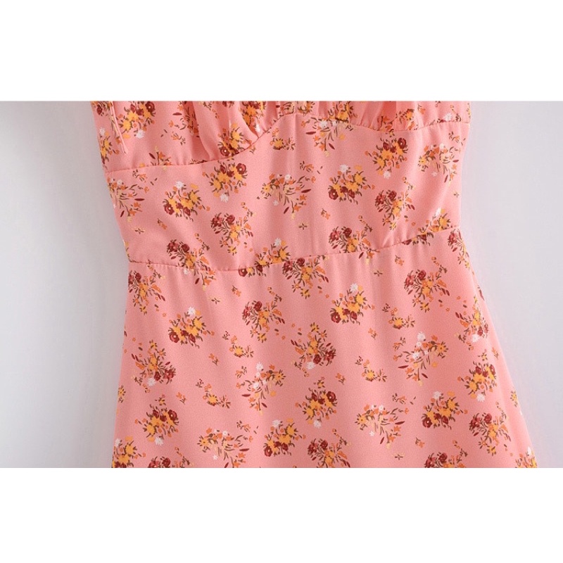 Váy đầm mini hoa nhí màu hồng hai dây