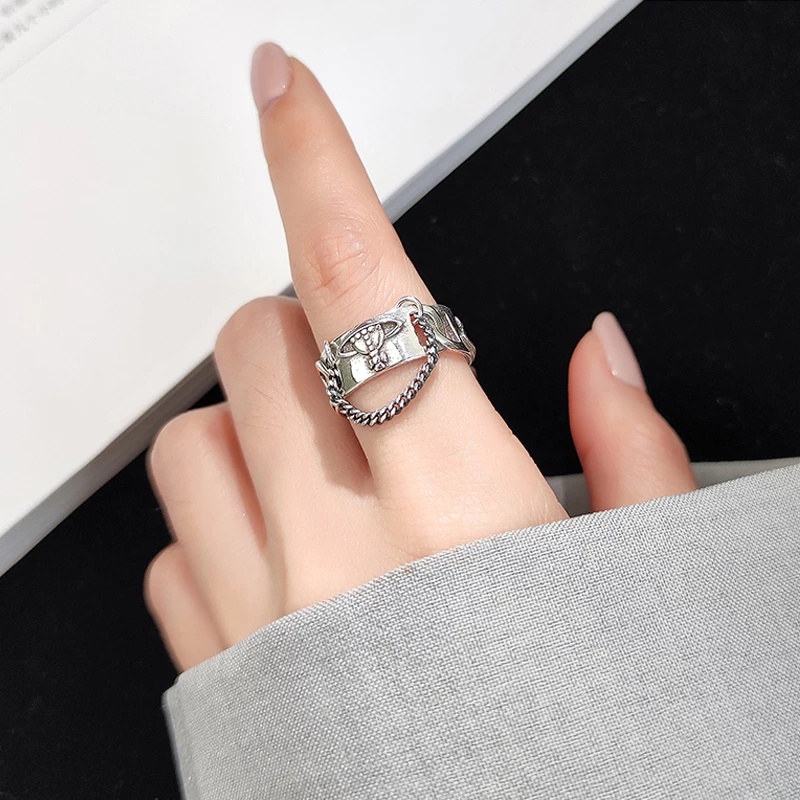 Nhẫn mở hình hành tinh phối dây xích thời trang cho nữ