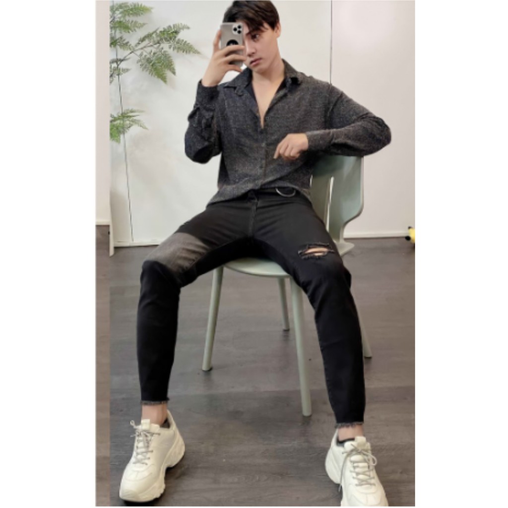 [Mã FATREND5 giảm đến 30k đơn 99k] Quần jean nam đen rách cao cấp DSQ chất bò vải dày đẹp co giãn AHFASHION | BigBuy360 - bigbuy360.vn