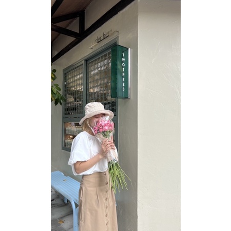 Set váy vintage chân váy kaki chữ A kèm áo sơ mi tay bồng