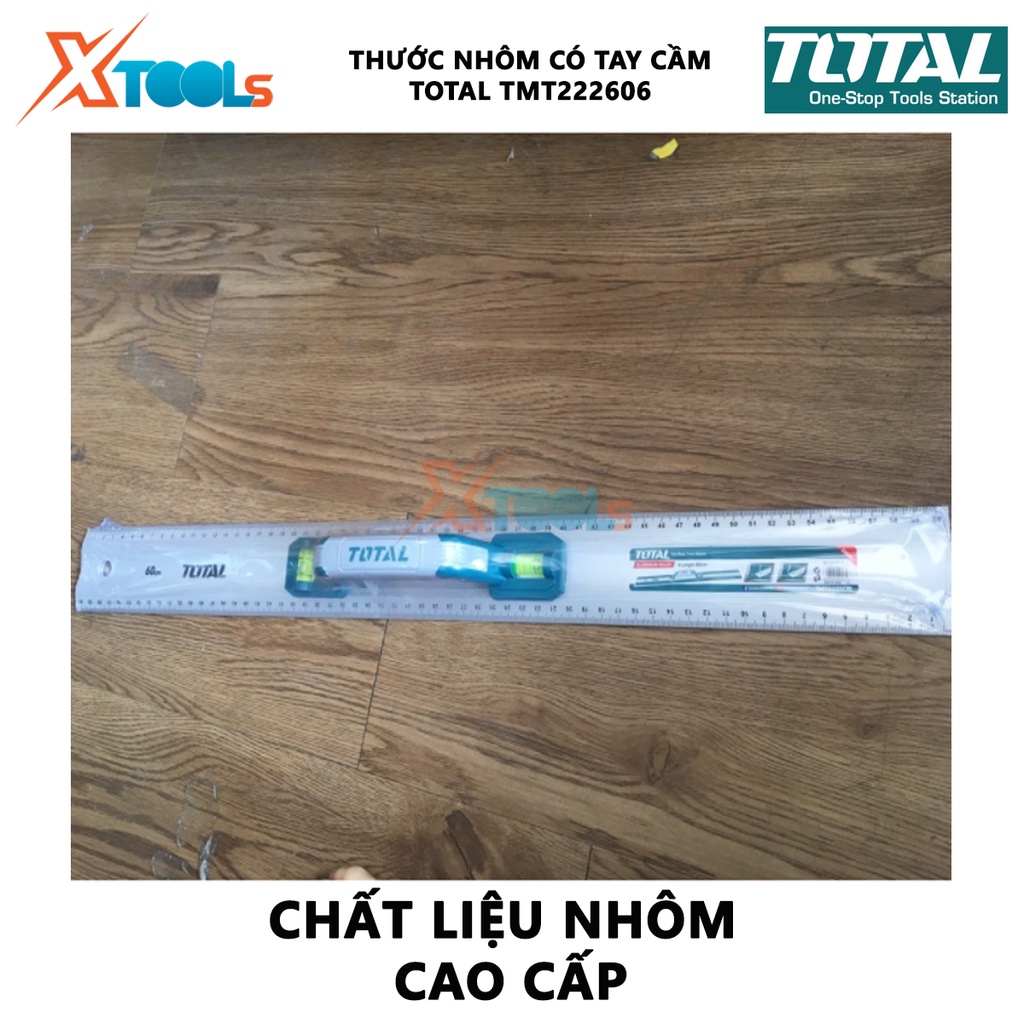 Thước nhôm xây dựng có tay cầm TOTAL TMT222606 thước lá Chiều dài 60cm, Chất liệu Nhôm, Đóng gói bằng thẻ giấy đo độ dài