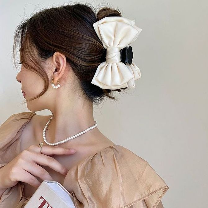 Kẹp Tóc Hình Nơ Lớn Màu Đen Phong Cách Hàn Quốc Thanh Lịch Dành Cho Nữ