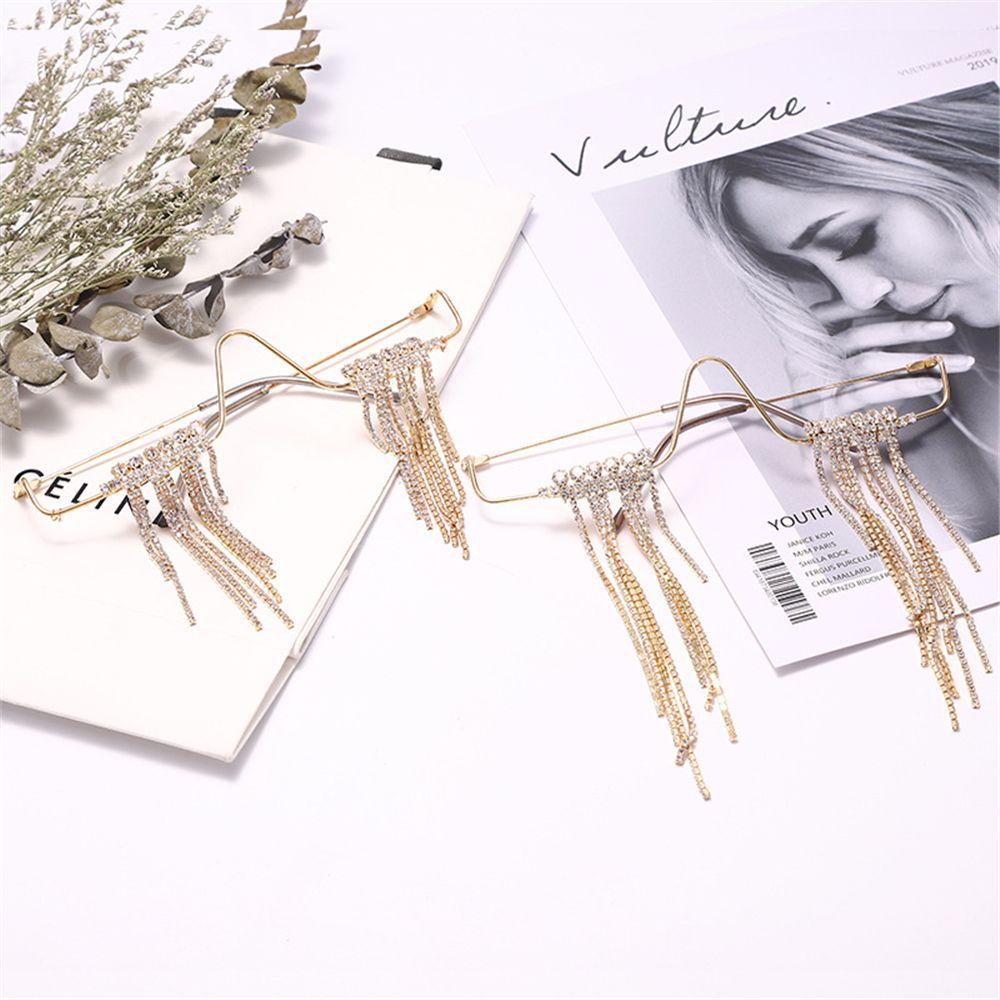 Kính Mát Không Gọng Đính Đá Phối Tua Rua Phong Cách Hip Hop Cho Nữ|Kính Mát Trang Trí Cổ Điển