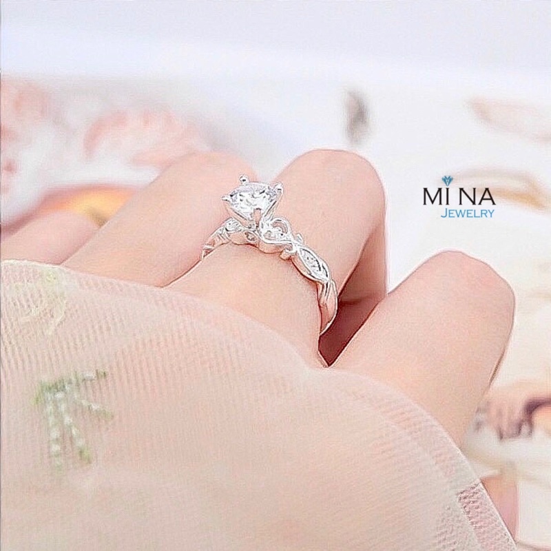 Nhẫn bạc nữ đính đá cao đơn giản đẹp sang trọng - Cam kết chuẩn bạc 091