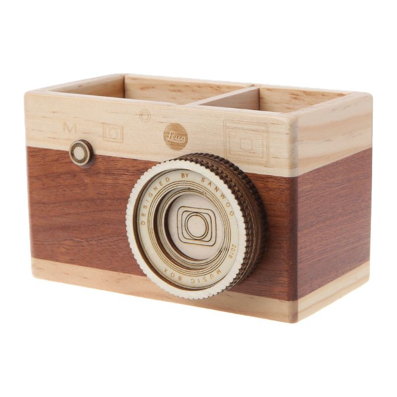 SEL Creative Camera Pattern Wooden Pen Pencil Case Holder Stand Desktop Sundries Storage Box Multi Purpose Use