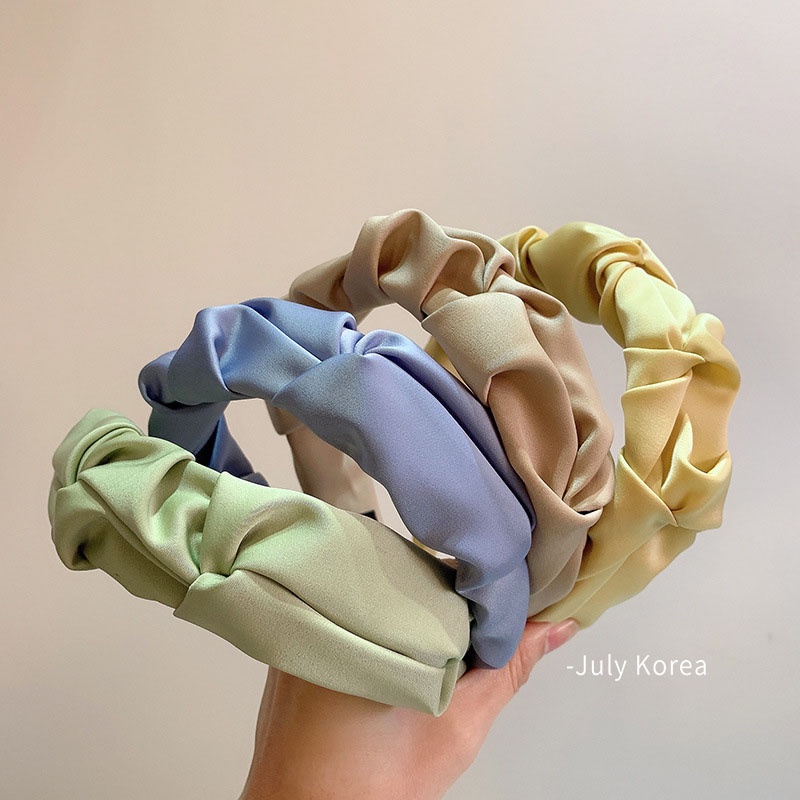 Cài tóc bản rộng vải satin màu macaron phong cách Pháp cổ điển thời trang xuân hè