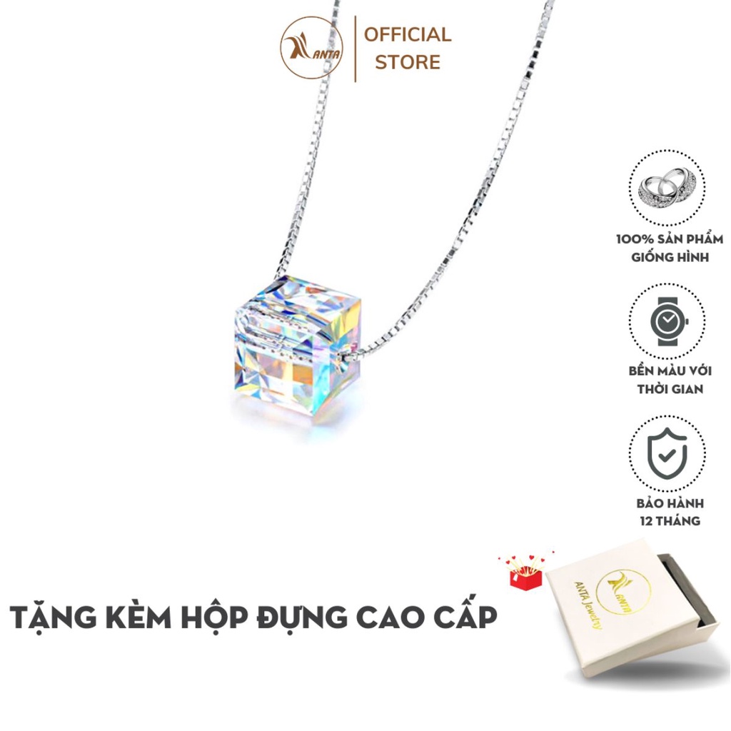 Dây chuyền bạc nữ ANTA Jewelry, thiết kế vòng cổ bạc mặt vuông đính đá pha lê 7 màu - ATJ7066A