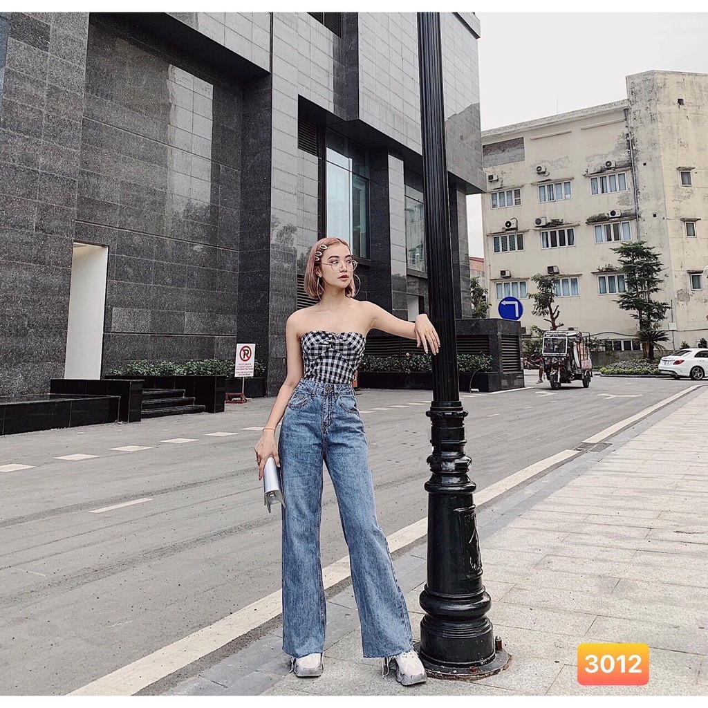 QUẦN JEAN DÀI ỐNG RỘNG LƯNG CAO TRƠN BASIC - QUẦN BÒ NỮ CULOTTES SUÔNG T 71