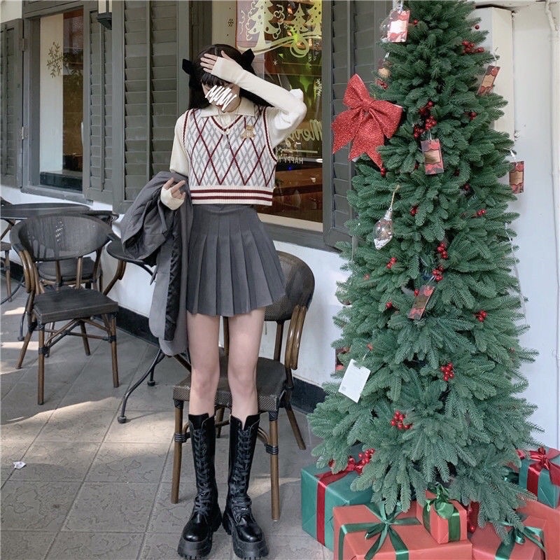 Áo gile len cộc tay dáng croptop thêu gấu cực xinh