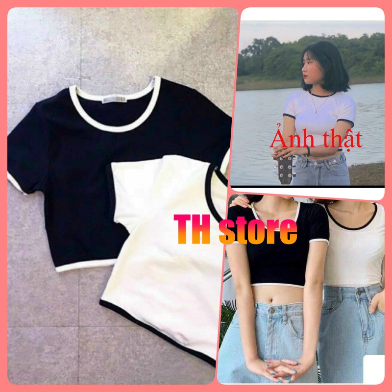 Áo Croptop nữ tay ngắn cổ tròn ôm dáng body cá tính,  Áo croptop nữ trẻ trung