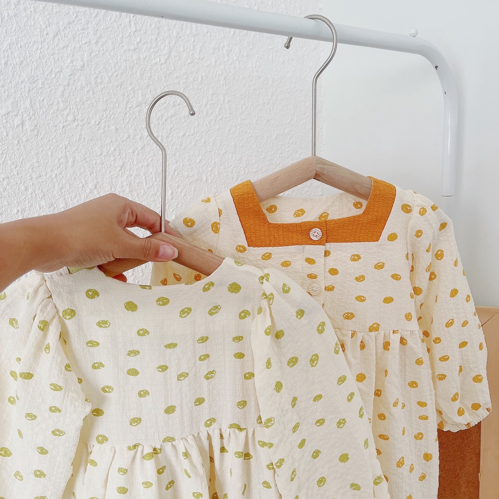 Váy thu xốp nhăn CỔ VUÔNG cho bé gái 1-5 tuổi ( Mã 180922)