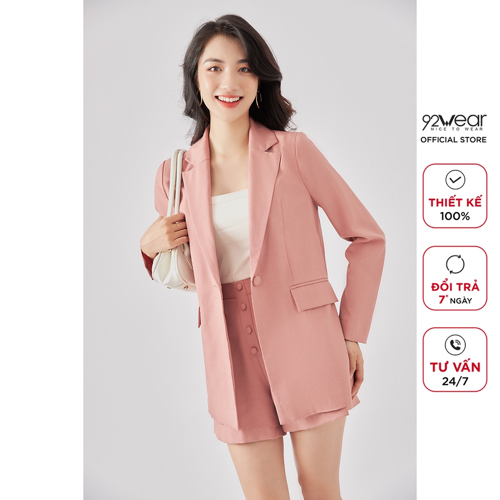 Áo vest nữ 92WEAR chất tuýt si màu Vàng Đen Hồng Ghi blazer công sở dài tay hàn quốc trơn VBA1218