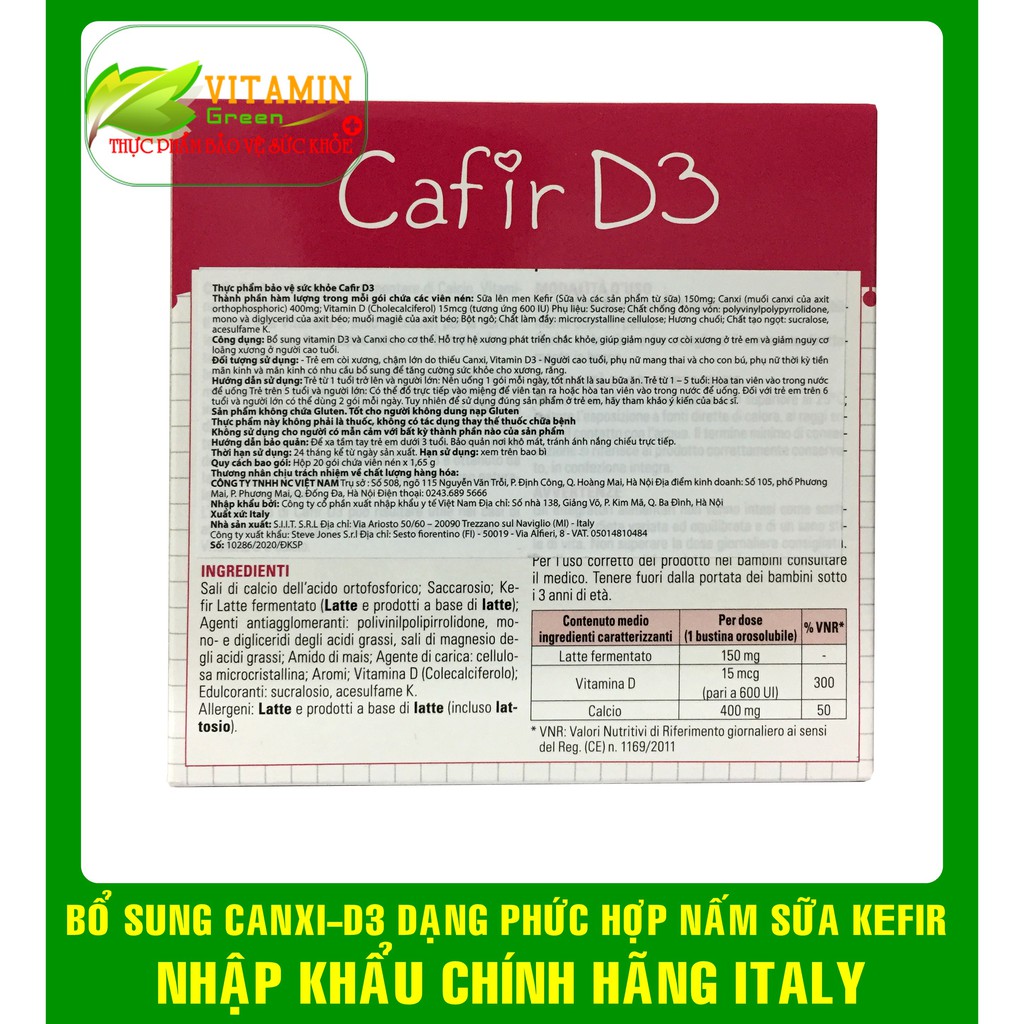 BUONA CAFIR D3 BỔ SUNG CANXI VÀ D3 DẠNG PHỨC HỢP NẤM SỮA KEFIR | NHẬP KHẨU CHÍNH HÃNG ITALY