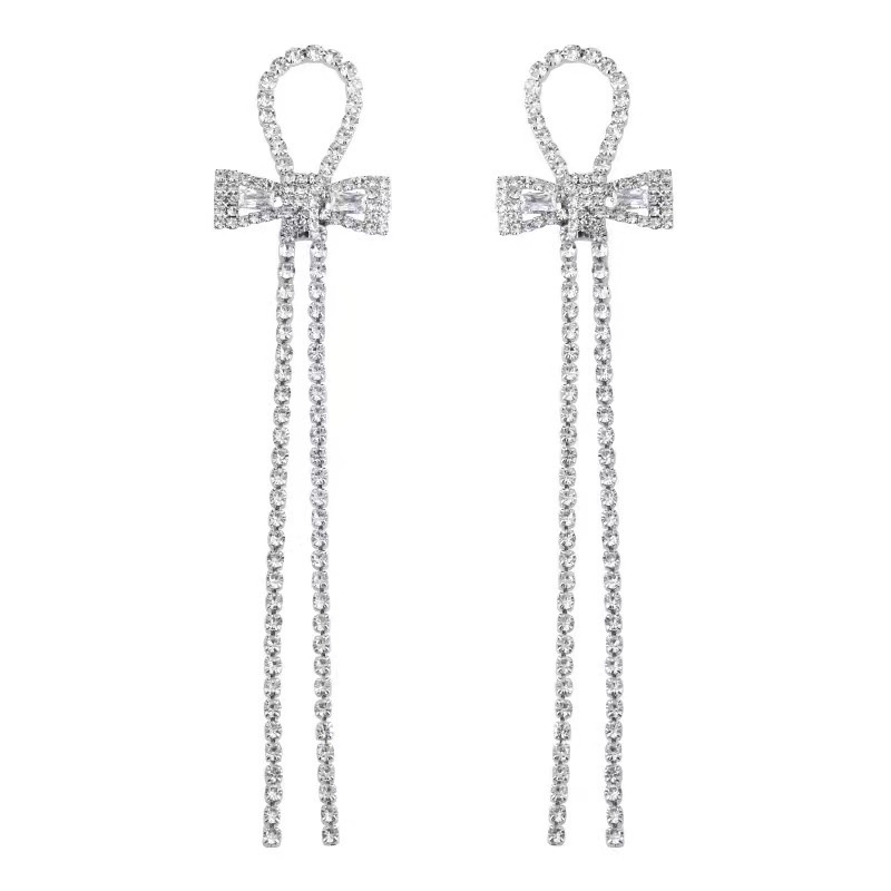 Khuyên Tai Dáng Dài Đính Đá Phối Nơ Tua Rua Cá Tính Phong Cách Hàn Quốc