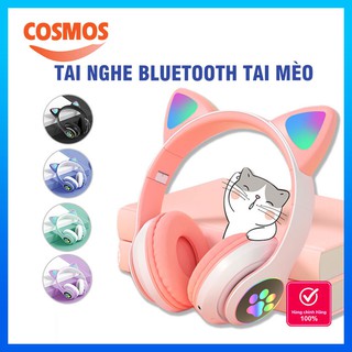 Tai nghe bluetooth chụp tai cao cấp, Tai nghe hình tai mèo có mic - Headphone bluetooth có đèn LED, chống ồn tốt