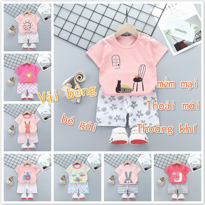 Bộ Đồ 2 Món Gồm Áo Thun Cotton In Hoạt Hình + Quần Short Thời Trang Cho Bé Gái 1-6 Tuổi