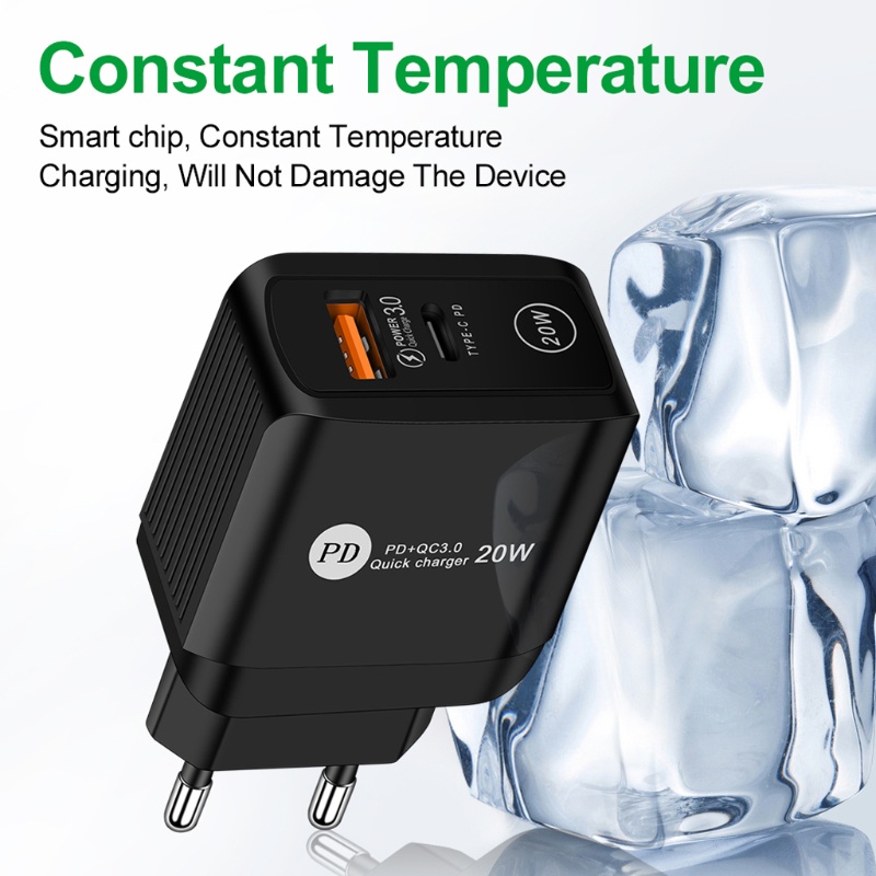 Củ sạc nhanh USB 3.0 PD 20W type C ổ cắm US/UK/EU phổ biến cho điện thoại