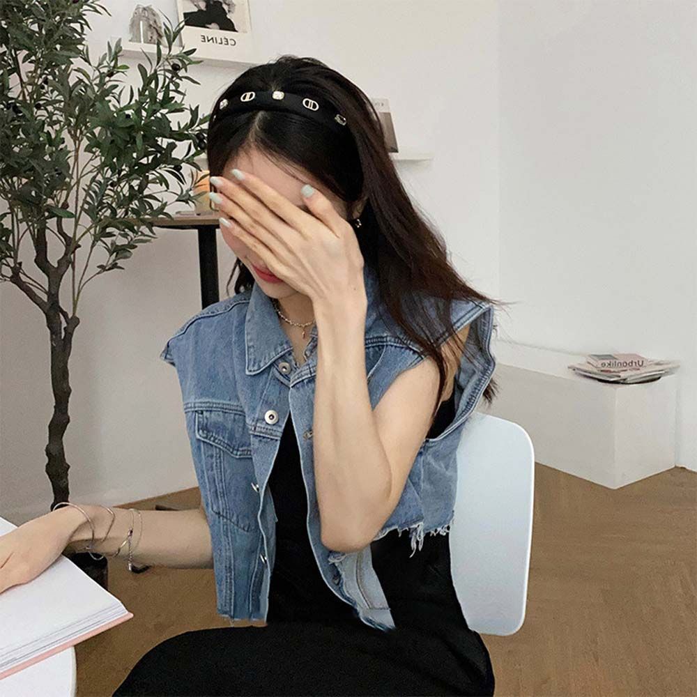 Băng đô cài tóc rửa mặt bằng da PU in chữ D kiểu Hàn Quốc cổ điển thời trang cho nữ