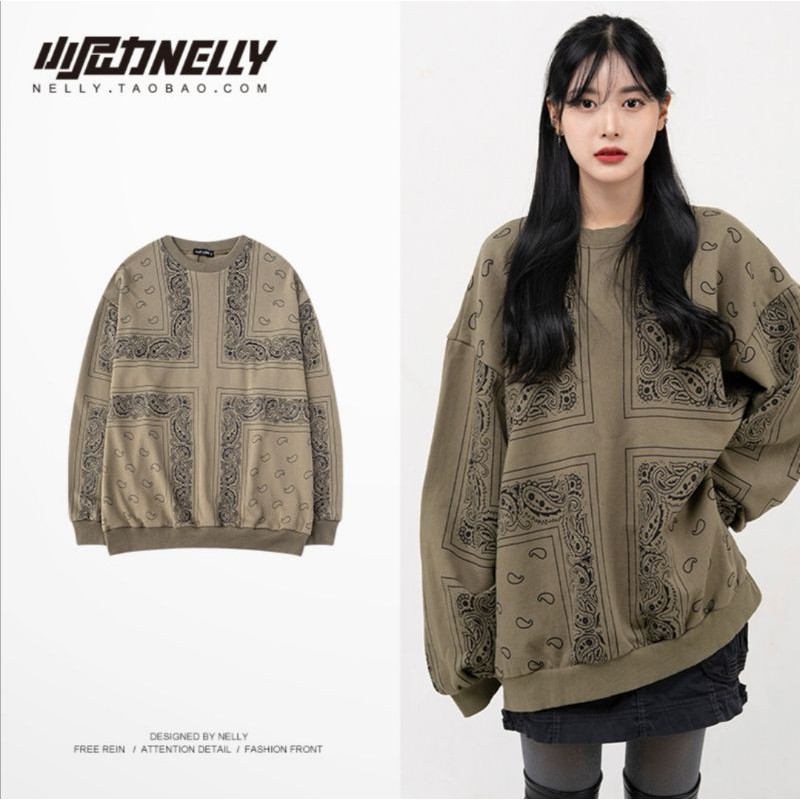 Áo Sweater Unisex nỉ Nelly chính hãng họa tiết thổ cẩm (order)