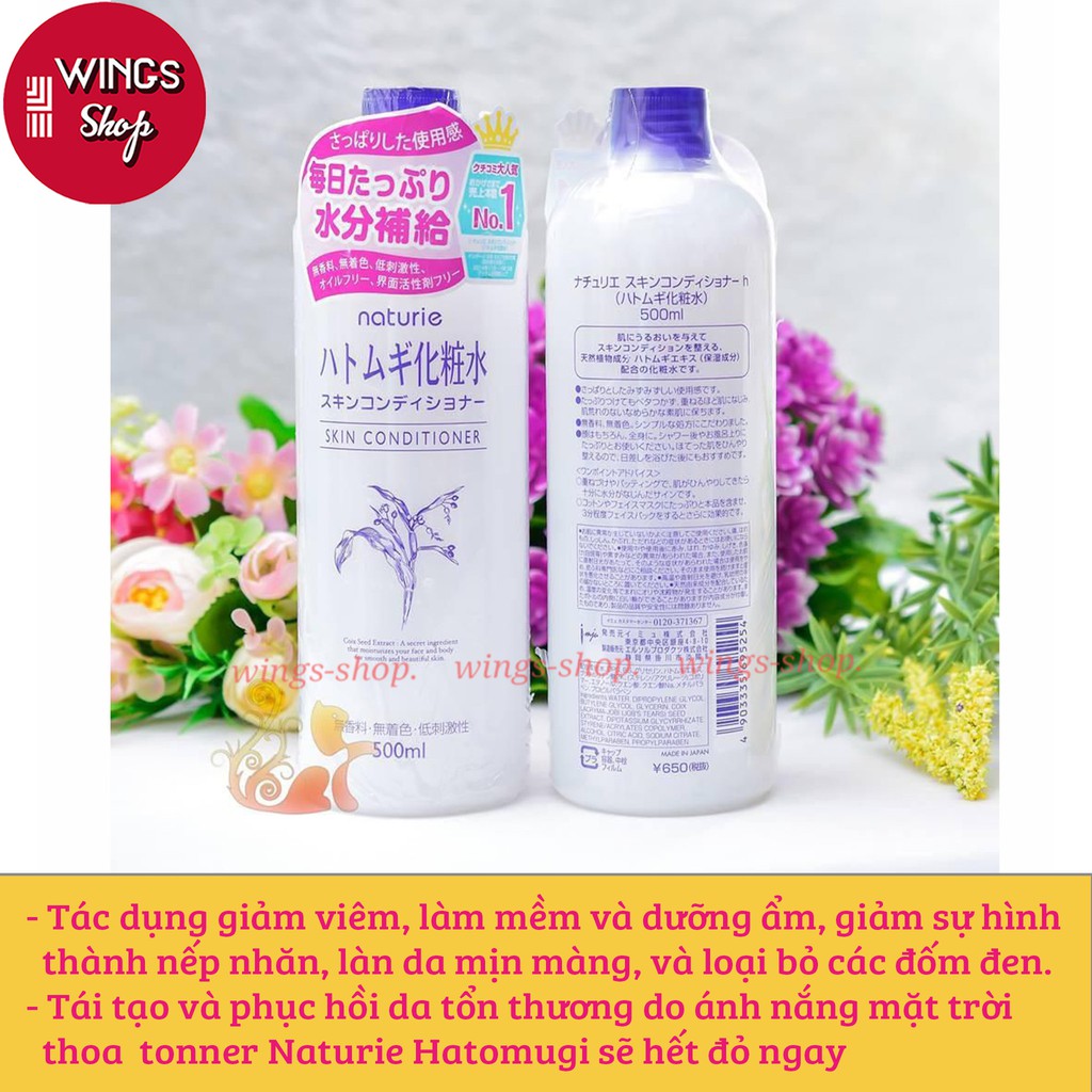 Nước Hoa Hồng Ý Dĩ Dưỡng Ẩm, Sáng Da Naturie Hatomugi Nhật 500ml