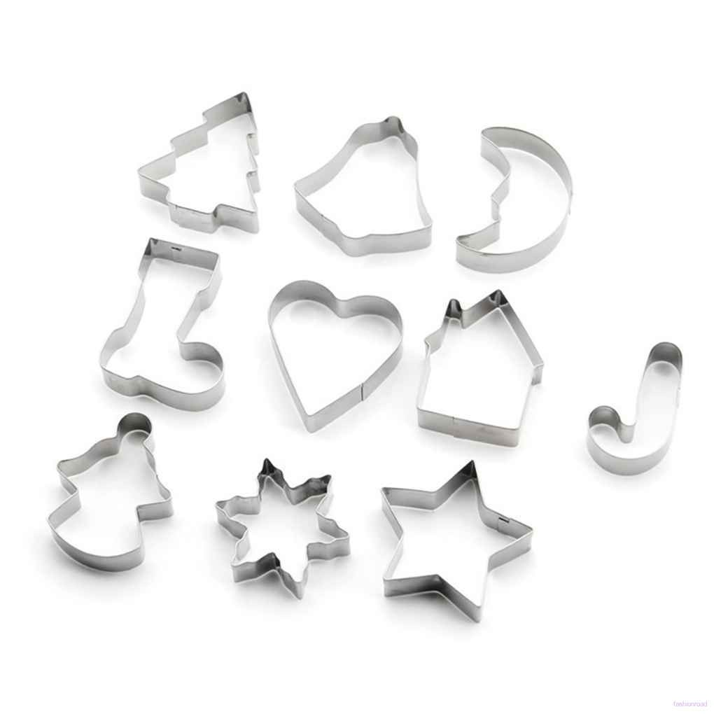 10pcs/set Stainless Steel Christmas Cookie Cutters Xmas Tree Star House Bells Snowflake Baking Cake Biscuit Fondant Mold fashionroad.vn