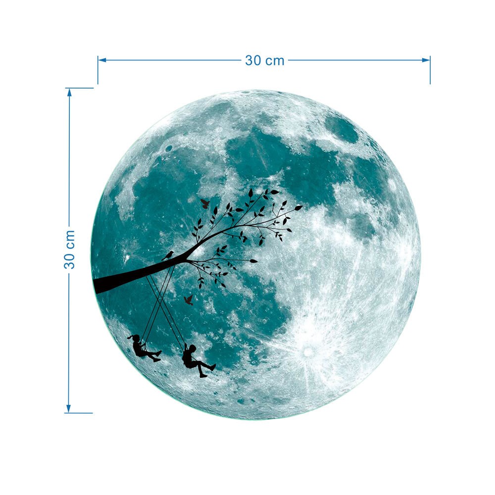 Giấy dán tường dạ quang hình mặt trăng kích thước 30cm