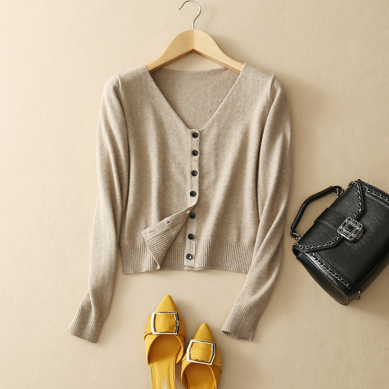 SUXI Áo Cardigan Dệt Kim Tay Dài Lưng Cao Màu Trơn Thời Trang Mùa Thu Cho Phái Nữ