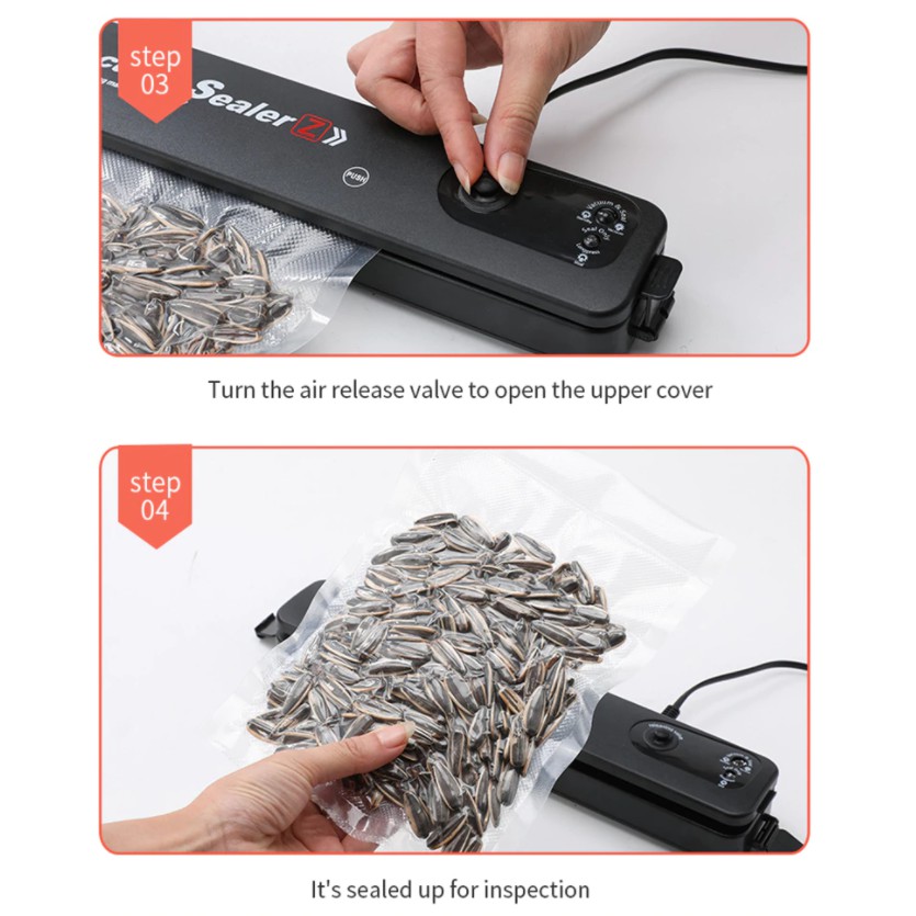 Máy Hút Chân Không Thực Phẩm Cho Gia Đình Vacuum Sealer - Nhỏ gọn Tiện Lợi - Tặng Kèm 10 Túi Nilon Hút Chân Không - BH6T