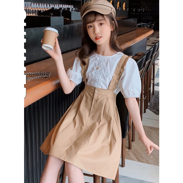 [SALE] BY4⚡Size110-160 (12-45kg)⚡bộ yếm cho bé gái, kiểu dáng học sinh⚡Thời trang trẻ Em hàng quảng châu freeship