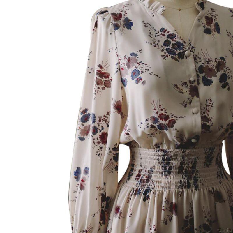 FREESHIP ĐƠN 99K_ Đầm tay dài hoạ tiết hoa thiết kế cổ chữ V nữ tính