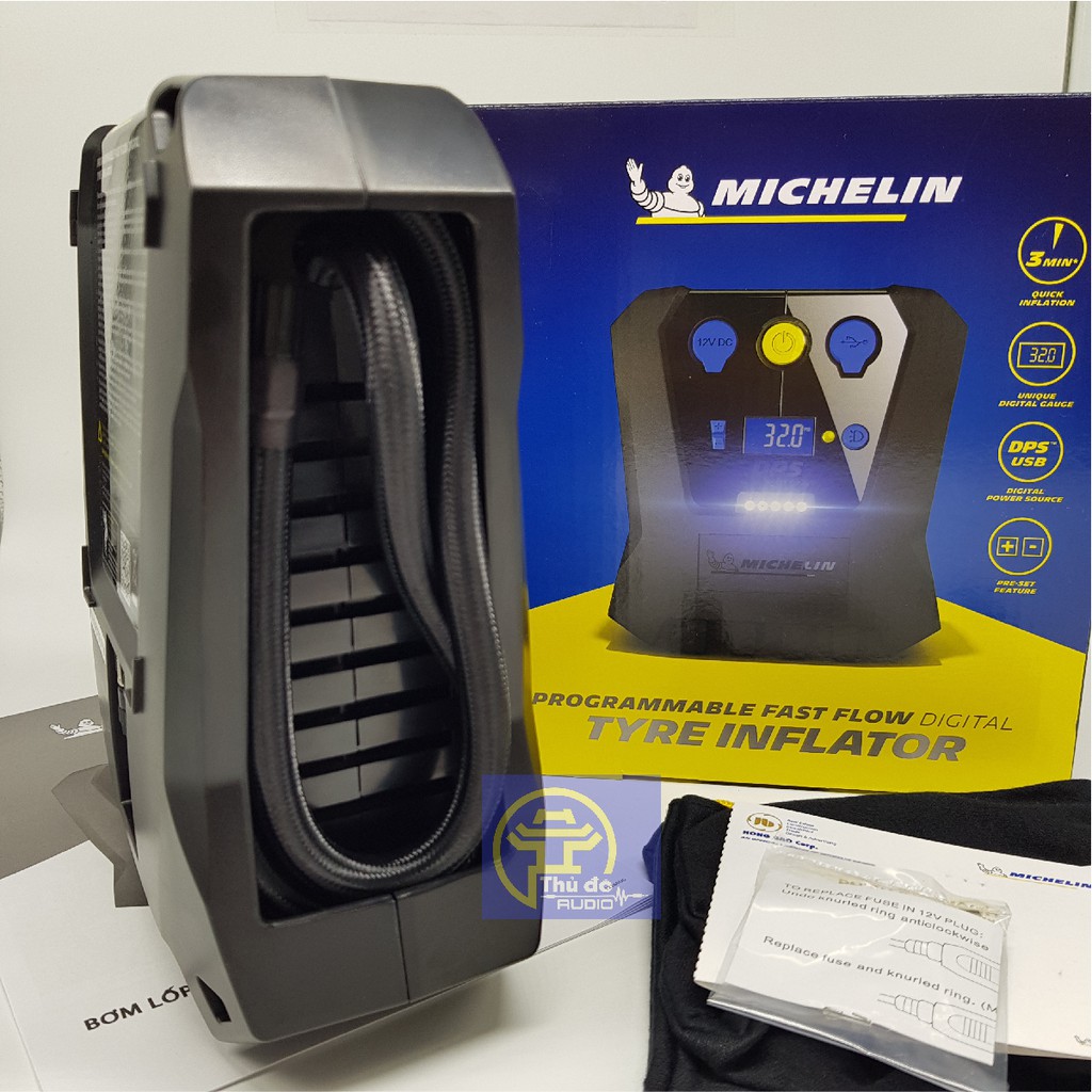 [ Khuyến mãi] Bơm lốp tự ngắt Michelin 12266 model mới nhất tặng kèm miếng thơm xe hơi cao cấp