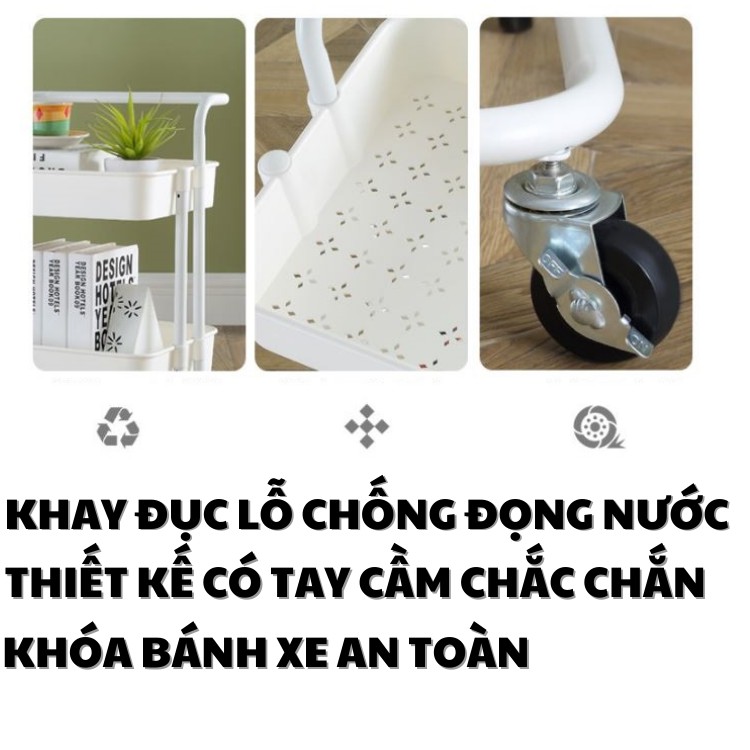 Kệ 3 tầng đa năng có bánh xe - kệ để đồ mỹ phẩm , bỉm sữa ,đồ chơi  ,đồ nhà tắm ,Spa - an toàn cho bé