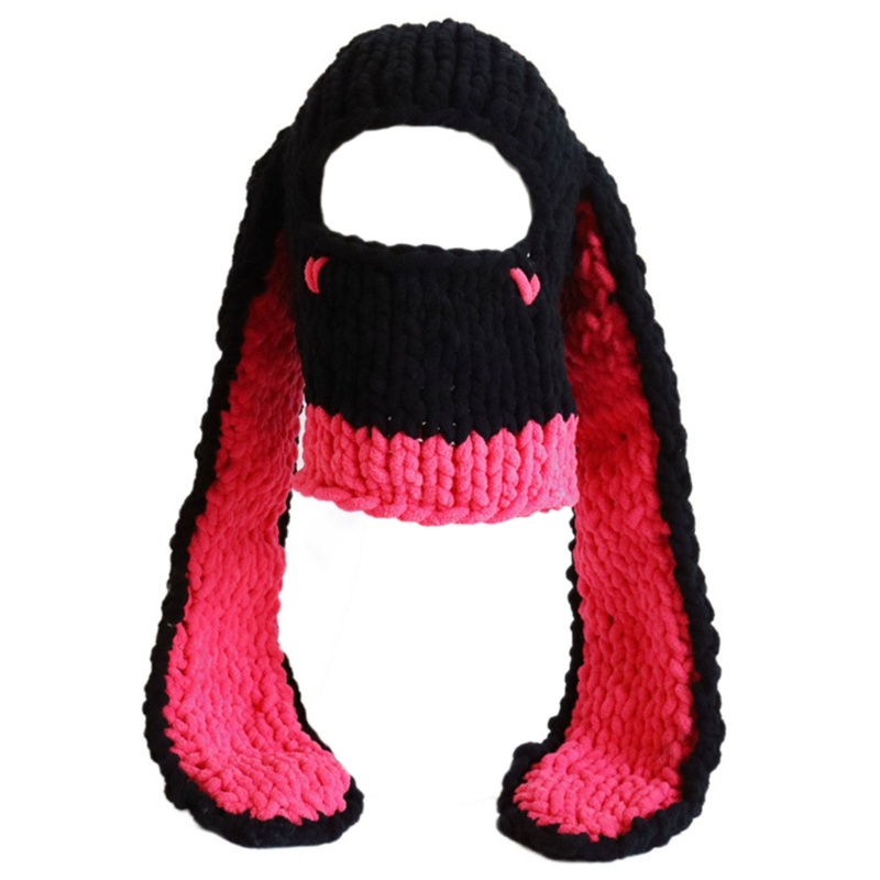 Mũ Len Beanie Đính Tai Dài Họa Tiết Hoạt Hình Dễ Thương