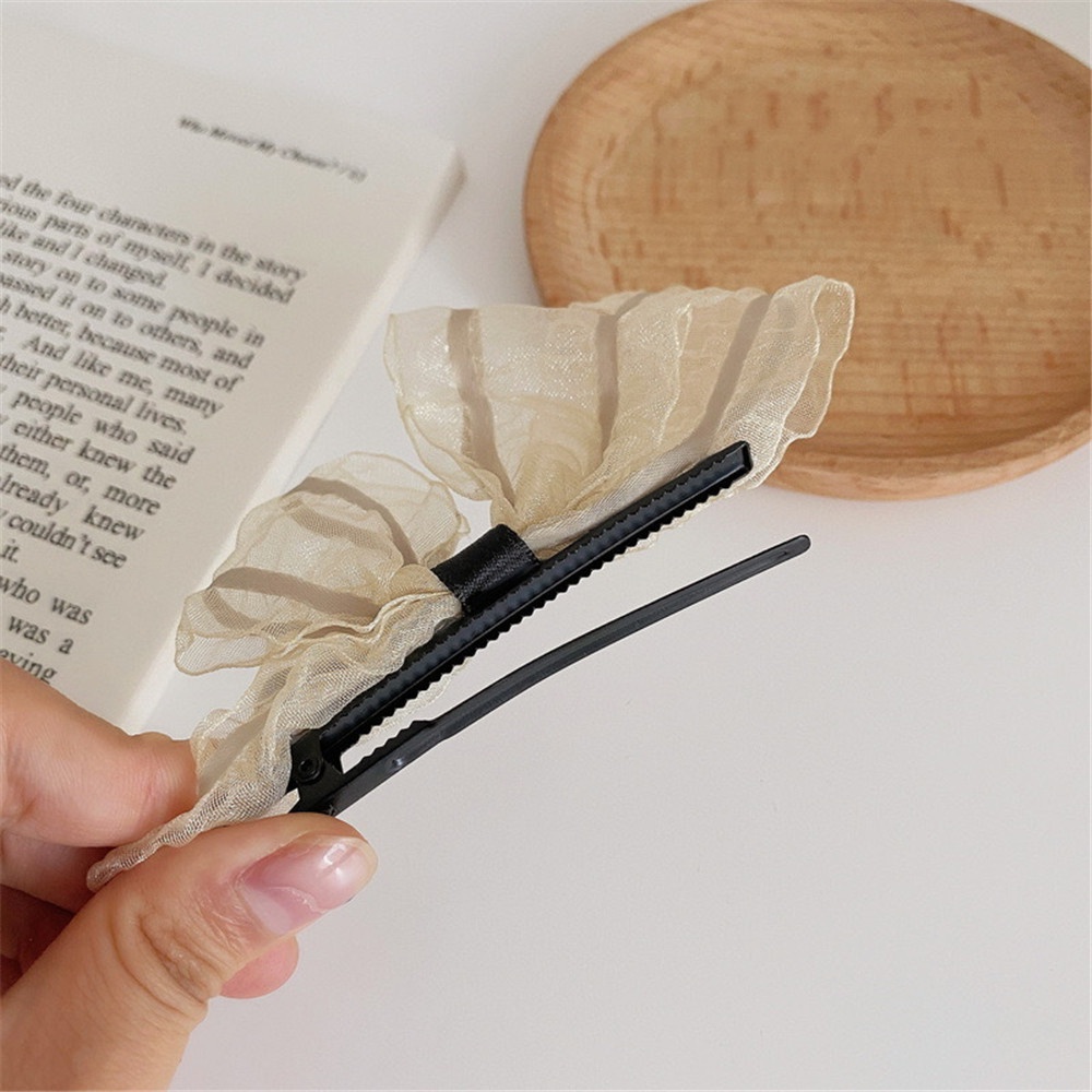 1 cặp kẹp tóc đính nơ phối ren lưới thêu họa tiết xinh xắn cho nữ