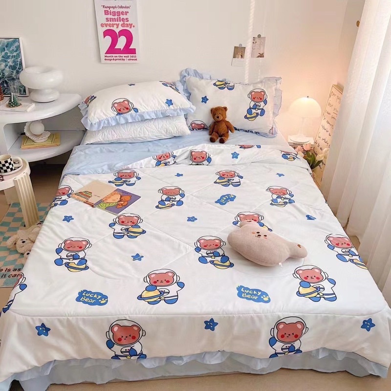 Bộ ga gối chăn trần hè đũi cotton mềm mịn kháng khuẩn,Bộ đũi 4 món chăn trần cotton kháng khuẩn mềm mịn