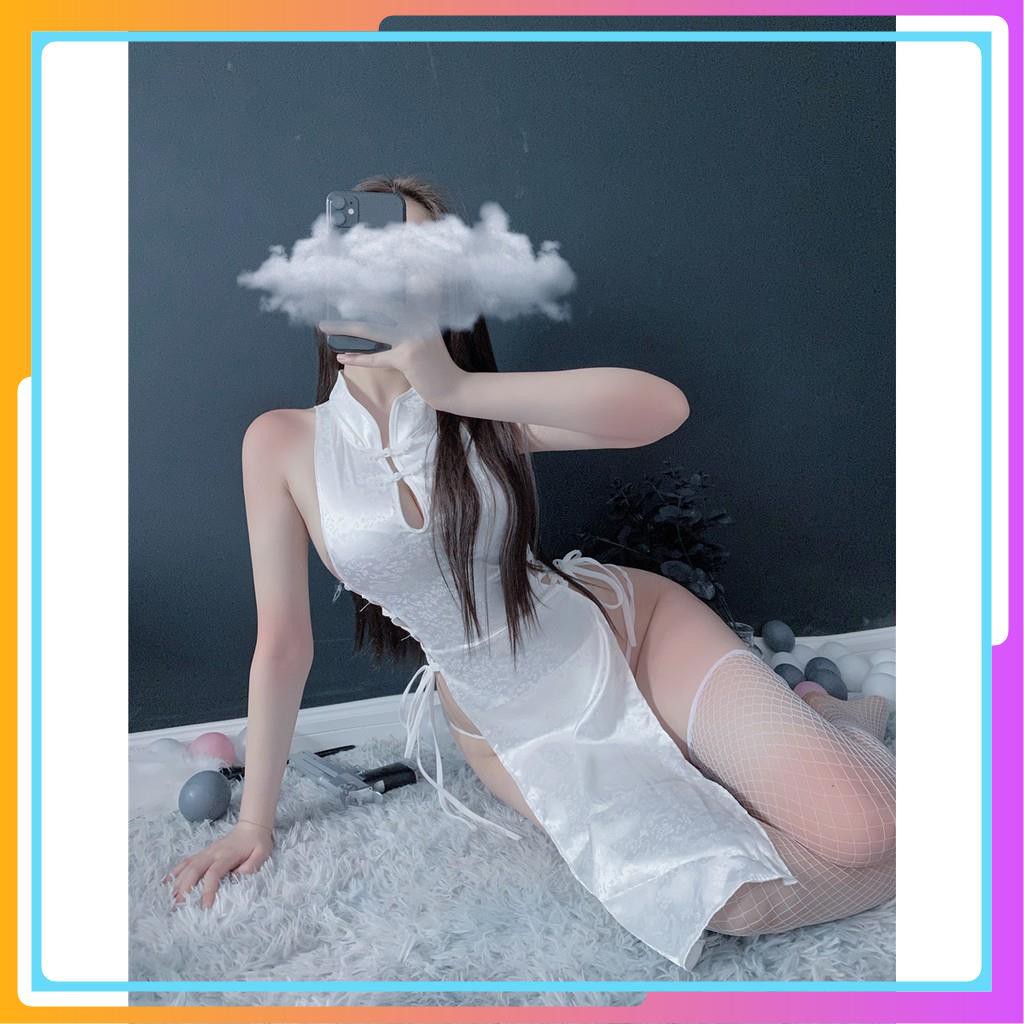 Bộ đồ ngủ cosplay sexy cô gái thượng hải, Sườn xám dáng dài đan dây 2 bên hông siêu gợi cảm - Mã SXD120 | BigBuy360 - bigbuy360.vn