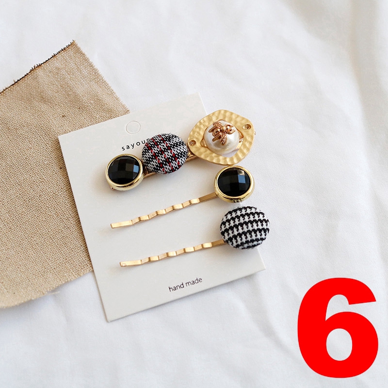 MANYUE Set 3 kẹp tóc phối nút/ ngọc trai nhân tạo xinh xắn thời trang cho nữ