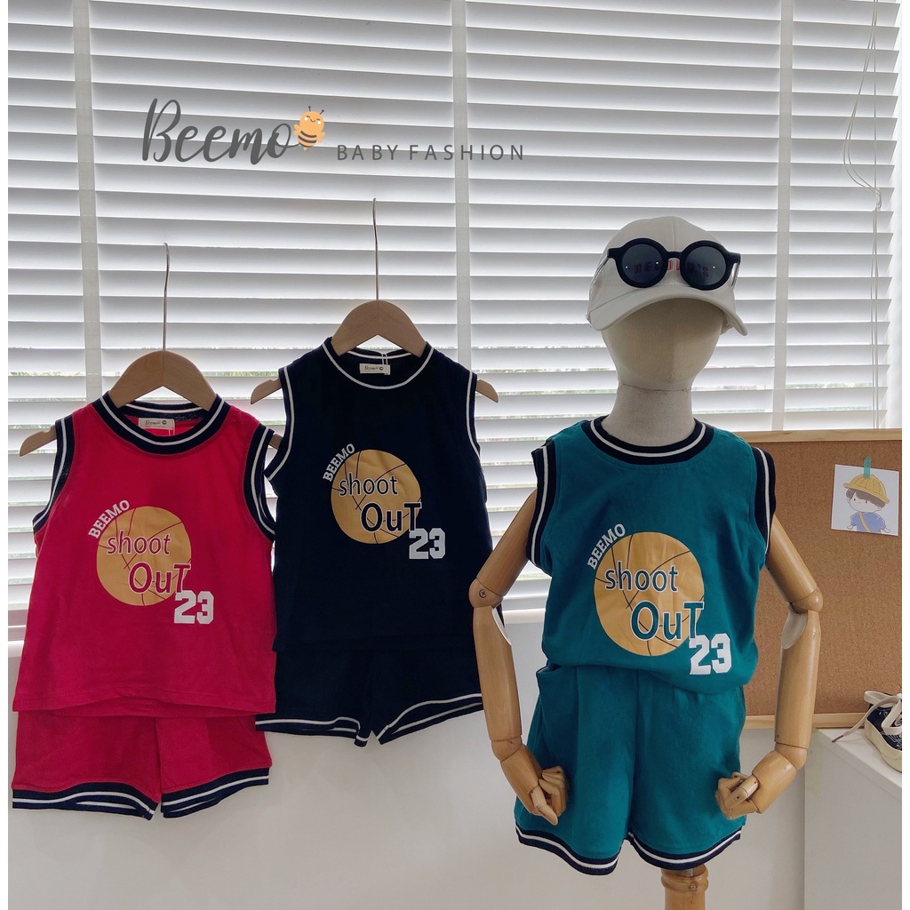 Set bộ quần áo Beemo chất liệu cotton kiểu dáng bóng rổ cho bé trai, bé gái 3 màu - 21B045