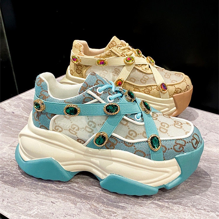 Giày Đế Dày Tăng 8cm giày sneaker nữ Bề mặt lưới thoáng khí giày thể thao nữ Bách đáp thoải mái giày đế cao nữ