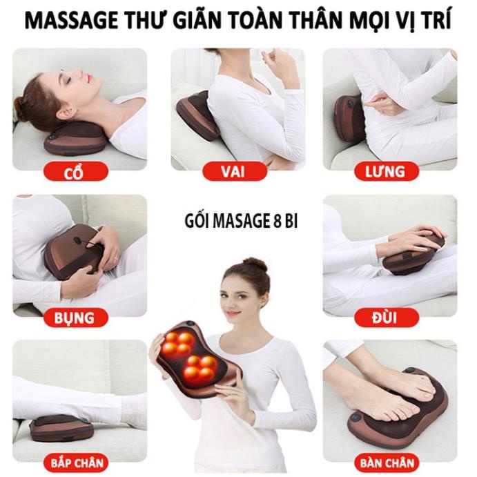 [Giảm 50%] [Quà Tặng]  Gối massa hồng ngoạị 8 bi massage xoay chiều Lưu thông khí huyết