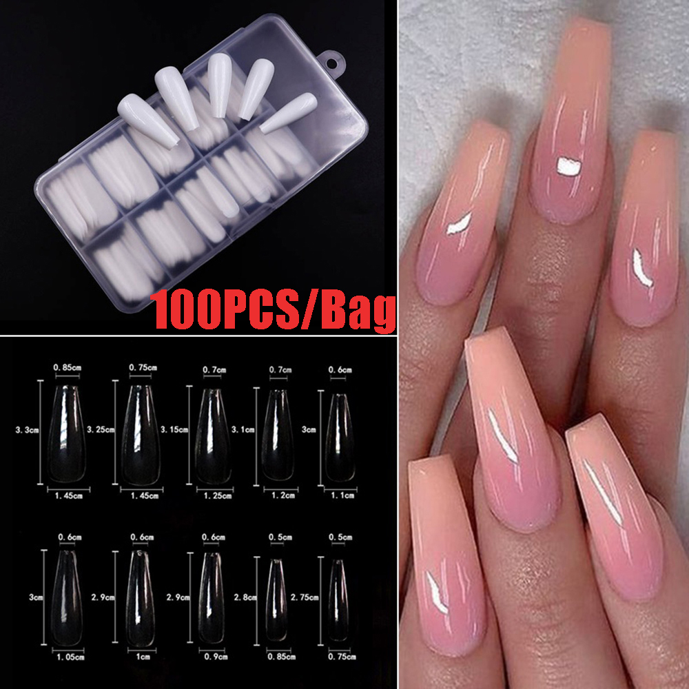 Set 100 Móng Tay Giả Trong Suốt Bằng Acrylic