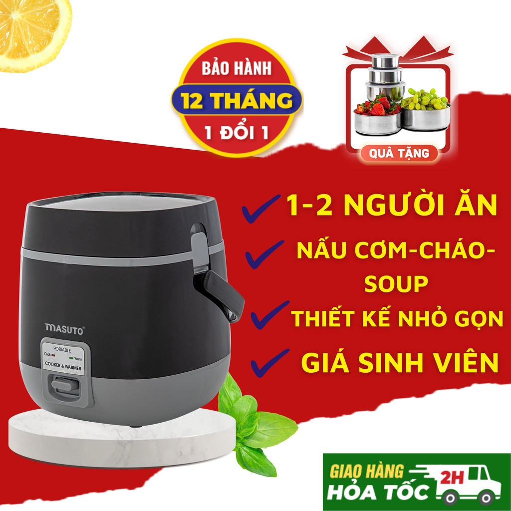 Nồi Cơm Điện Mini 1.2L Masuto MS-Compact12 , ruột dày dặn , nấu ngon siêu tốc, chín nhanh , 2 đến 4 người ăn , mimosa
