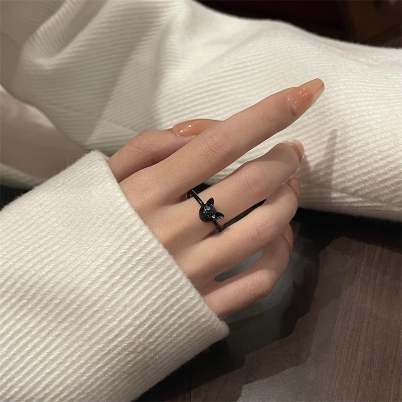 Nhẫn Ngón Tay Hình Mèo Đen Hoạt Hình Cá Tính Thời Trang Cho Nữ