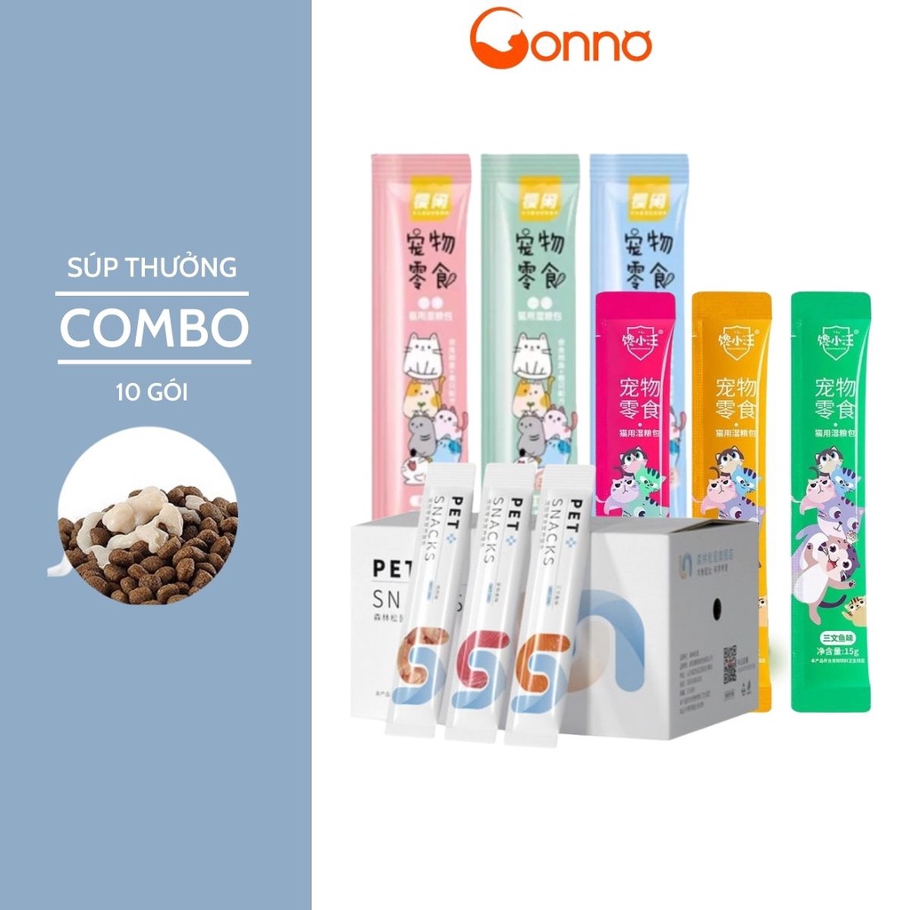 Súp Thưởng Cho Mèo Combo Nhiều Vị Thanh Thưởng Cho Mèo Con Từ 2 Tháng Gói 15gr
