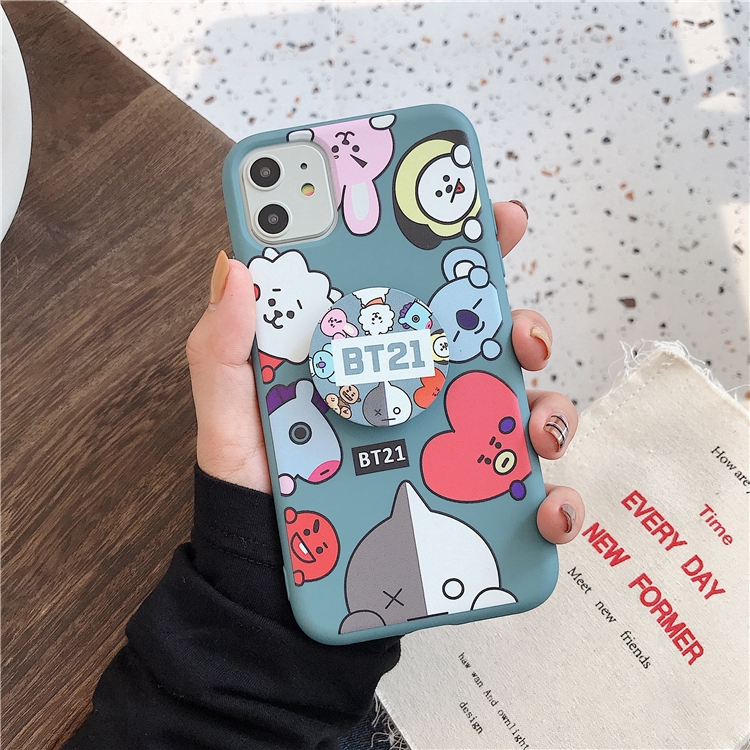 Ốp điện thoại họa tiết các nhân vật BT21 RJ CHIMMY xinh xắn kèm giá đỡ cho iPhone 11 Pro Max 6 6S 7 8 Plus X XS Max XR