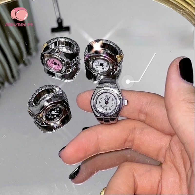 Nhẫn Đồng Hồ Bằng Thép Màu Bạc Sang Trọng Phong Cách Gothic Cổ Điển Cho Cặp Đôi