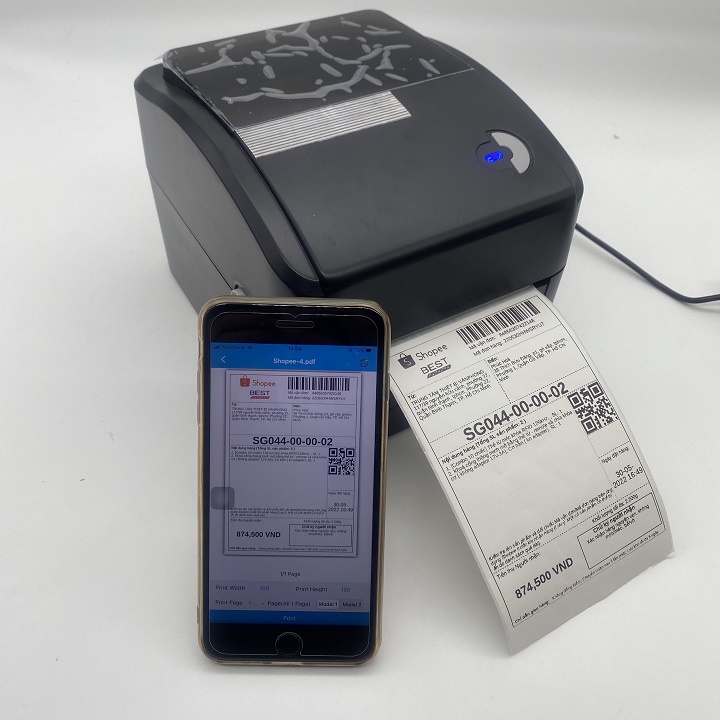 Máy in Xprinter XP420B in đơn hàng TMĐT tem nhãn vận chuyển bằng điện thoại I.OS, Adroid và máy tính PC qua LAN