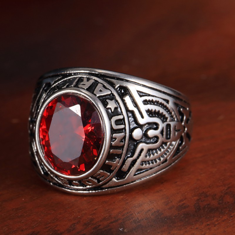 Nhẫn đá quý đại bàng bằng thép không gỉ cổ điển cho nam