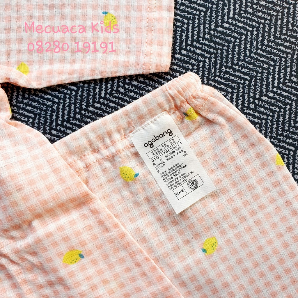 [80] Bộ mặc nhà, bộ ngủ lửng cotton giấy hè thu màu cam hồng kẻ quả chanh Agabang cho bé gái xuất Hàn dư xịn