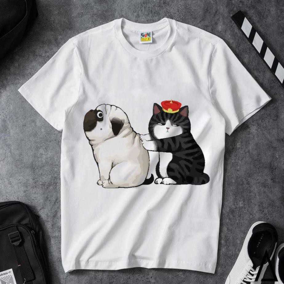 ÁO THUN HOẠT HÌNH CHÓ MÈO ĐÁNG YÊU, ÁO COTTON TAY NGẮN NAM NỮ 02